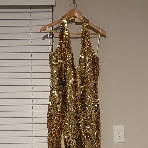 Fashion Nova Gold Sequin Maxi Dress